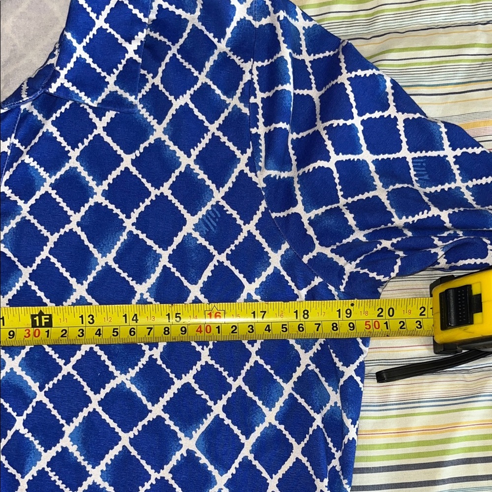 Lilly Pulitzer Blue and White Diamond‎ Trellis Resortwear Rayon Dress L - Picture 5 of 8